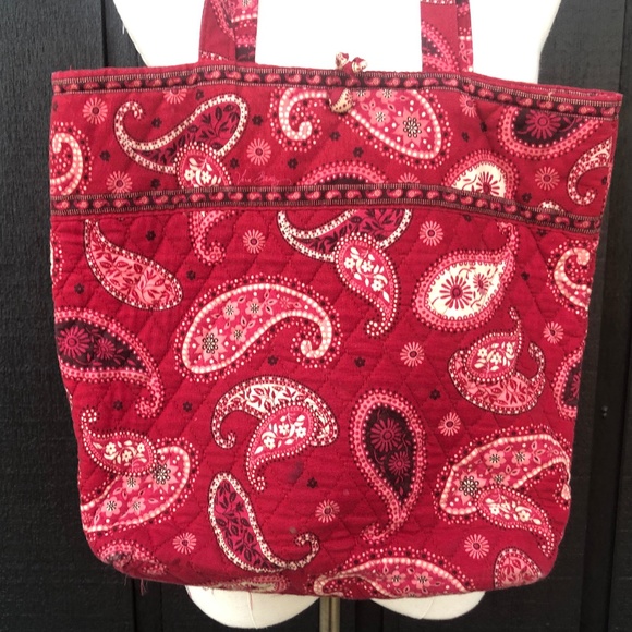 VERA BRADLEY Top Handle Satchel Red Black White Paisley - Picture 1 of 4